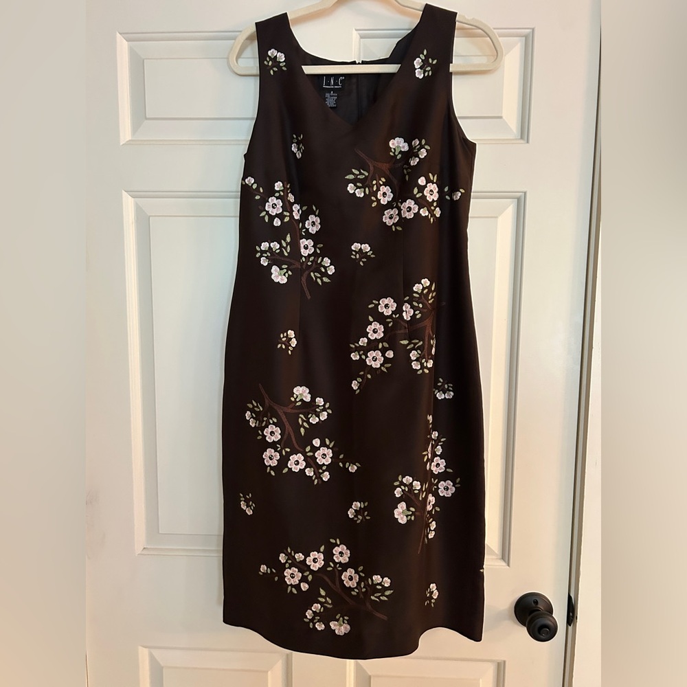 INC Brown Silk Floral Dress, Size 8